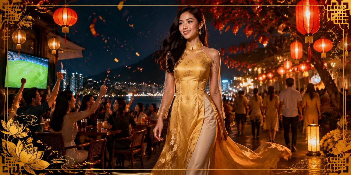 Người phụ nữ mặc áo dài tại Nha Trang tham gia xổ số và trò chơi trực tuyến