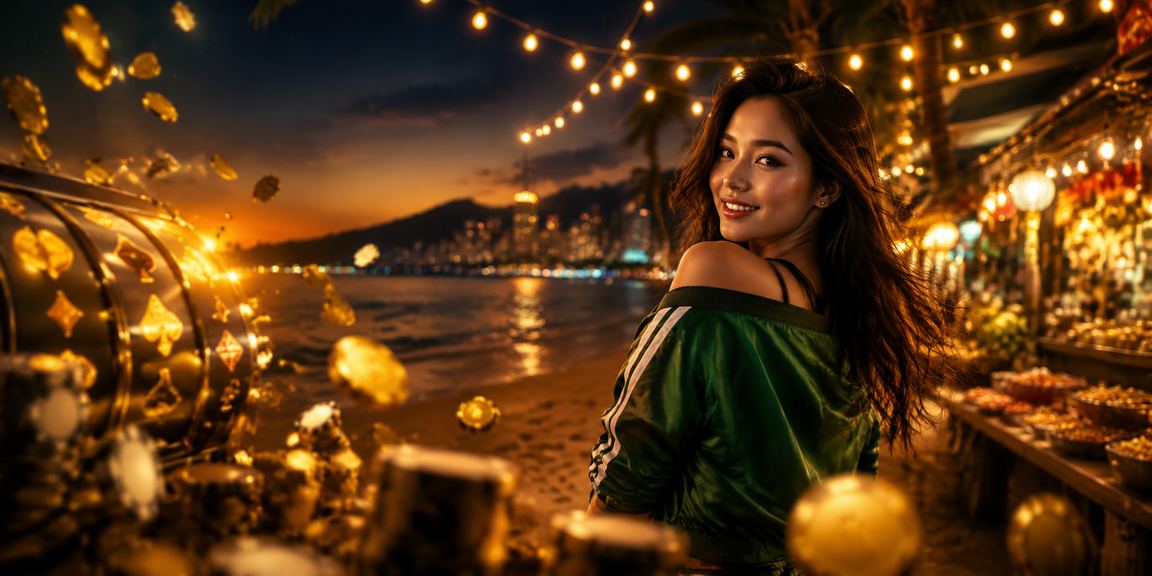 Người dùng tại chợ đêm Phú Quốc chơi slot game và theo dõi giải thưởng trên điện thoại